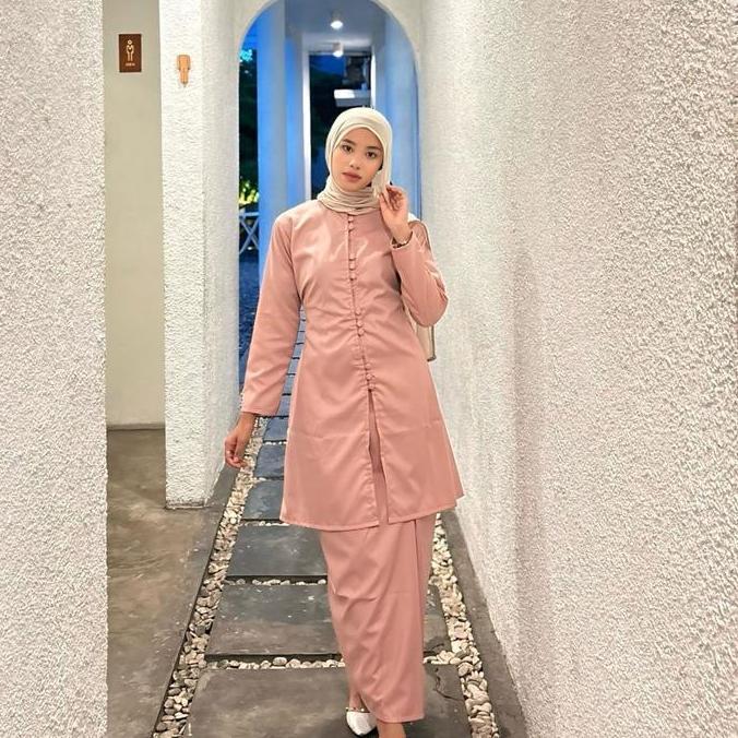 DR335 - Lyoraa Stelan Kurung Melayu Wanita Polos Terbaru Stelan Kurung Melayu Busui Set Baju Kurung 