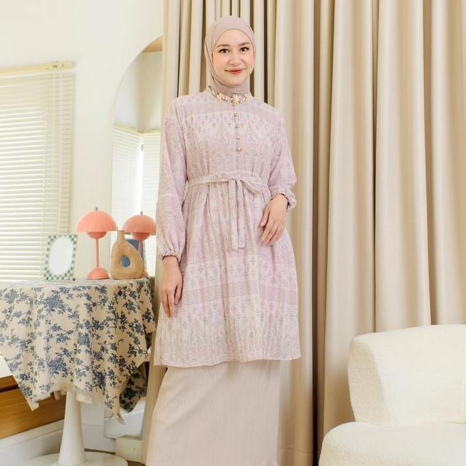 DI101 - ELSA LONG TUNIC | Pleated Long Tunic | Atasan Plisket Wanita Premium | Tunic Korean Look | L