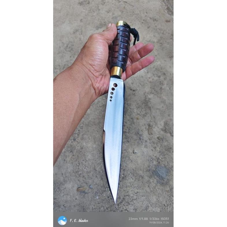 Pisau Garpu Lobang Baja Per 18cm Sarung Kulit