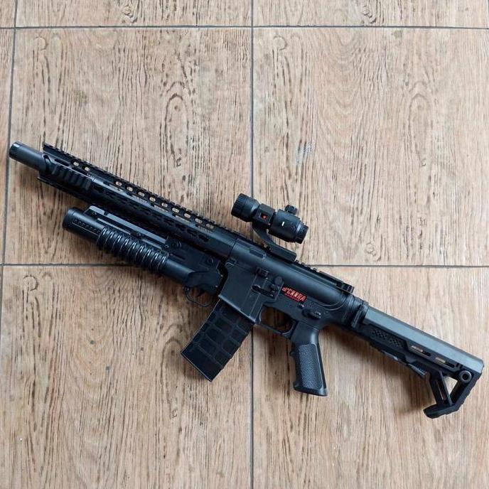mz_fiktra - mainan busa foam tarik manual m203 launcher universal (hanya m203 exclude unit nya) rail
