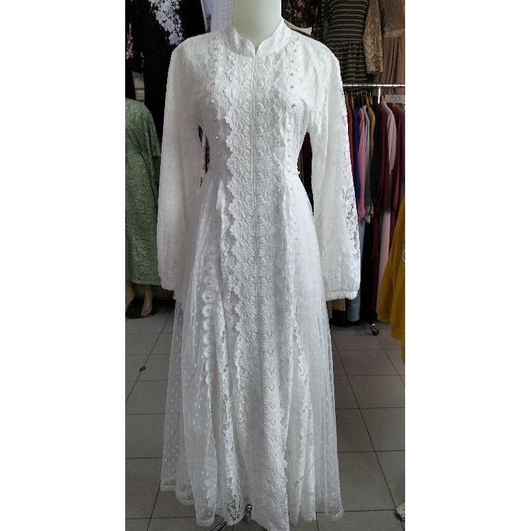 BEST SELLER GAMIS PUTIH FULL BRUKAT +TILE PREMIUM MUTIARA