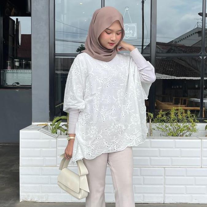 Raia Kaftan Outer Bordir - Kaftan Lebaran - Outer Kaftan-baju bordir wanita Katun Muslim Putih NS