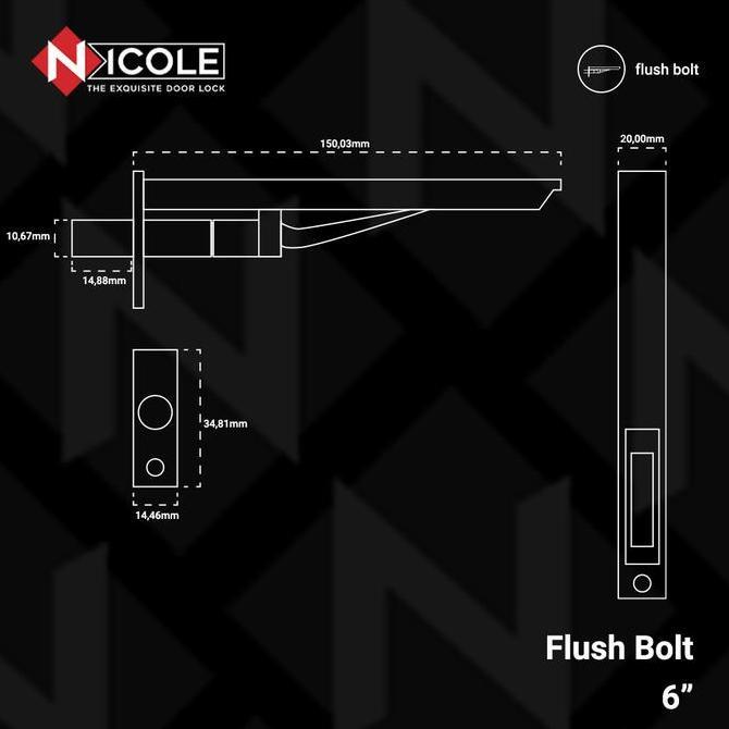 Homemid- Grendel Tanam Pintu 6" + 12" Grendel Slot Pintu Flush Bolt