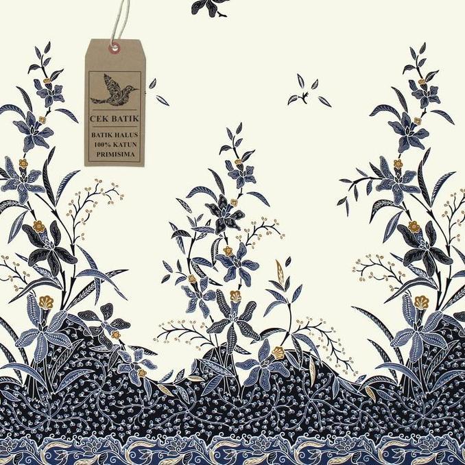 Kain Batik - Motif Bunga Warna Dasar Putih Ayu (Abu-Abu & Hitam)