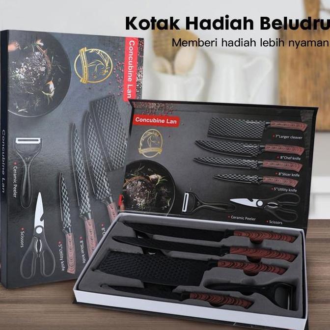 Rohmama24 - Bilikot Pisau  Baja  Dapur Hitam Set 6in1 High Quality Stainless Steel Multifungsi Alat 