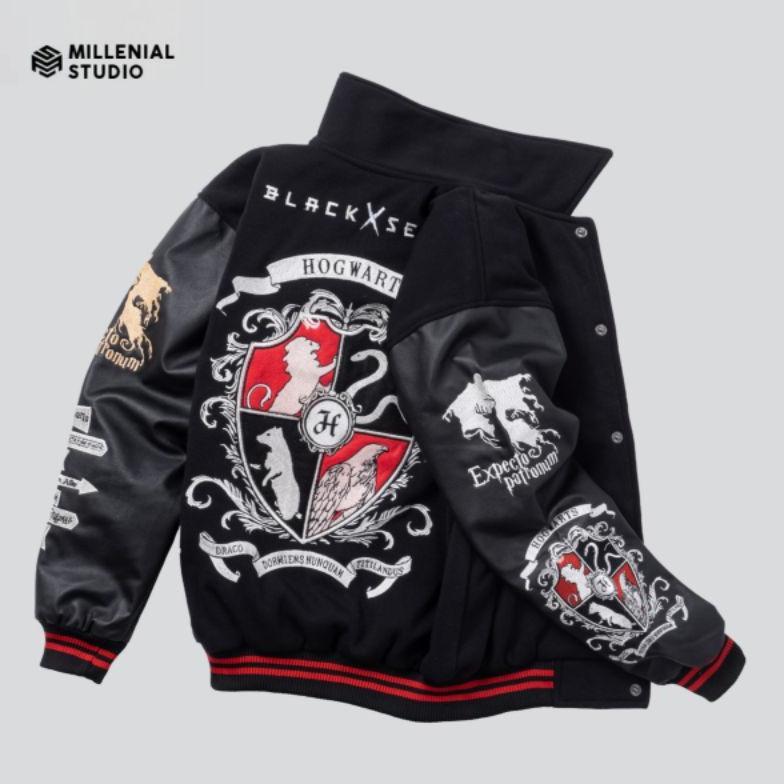 TERBARU VARSITY JACKET HOGWARTS LEGACY BLACK SILVER | JAKET HARRY POTTER BORDIR ORIGINAL BLACKSEVEN 