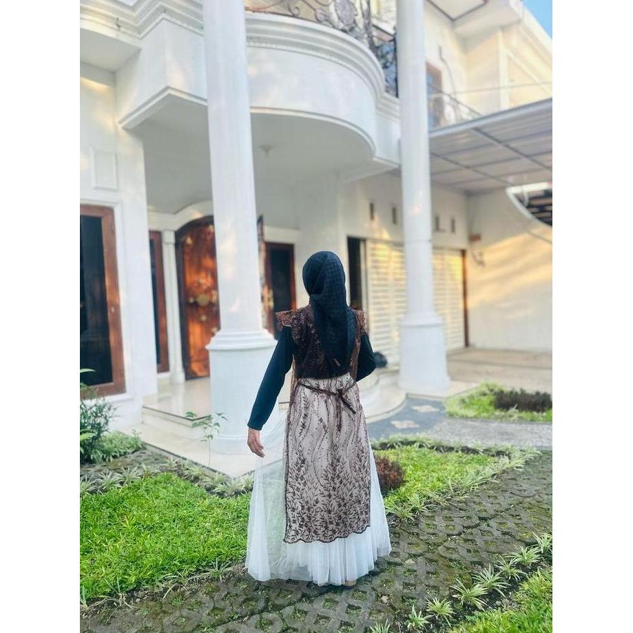 Outer Brokat Panjang Ellea Long Vest | Tunik Outer Brokat Mewah | Outer brukat Sapto Kondangan Kekin