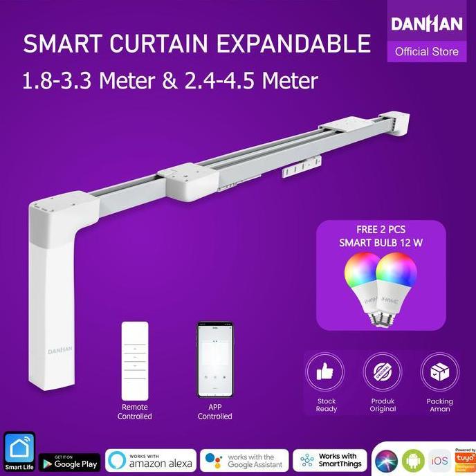Rel Gorden Otomatis Remote, Control melalui Smartphone Smart Curtain Expandable Danhan, Curtain Adju