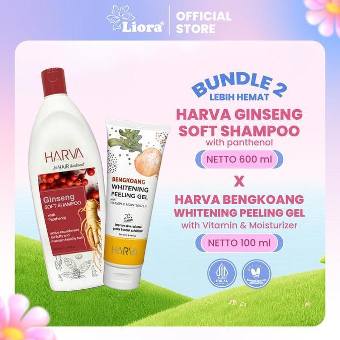 Berkilau- [Bundle Hemat - 2 Pcs] Harva Shampoo Ginseng Soft&Smooth 600Ml + Harva Peeling Gel Bengkoa