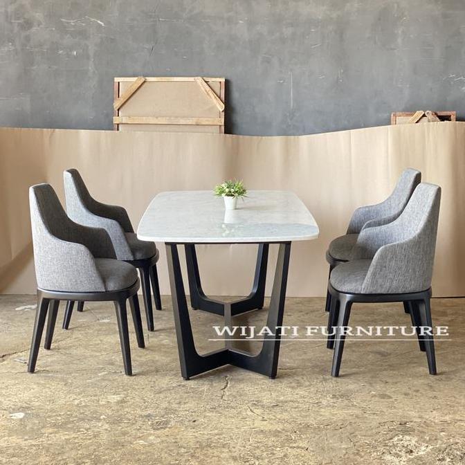 Terlaris Dining Table Set Marble - Set Meja Makan Marmer