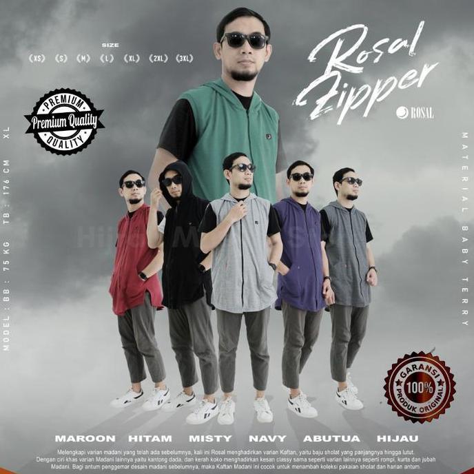 DV268 >> Rosal Baju Muslim Pria Rompi Sholat Koko Kurta Pakistan Hoodie Zipper Bahan Katun Baby Terr