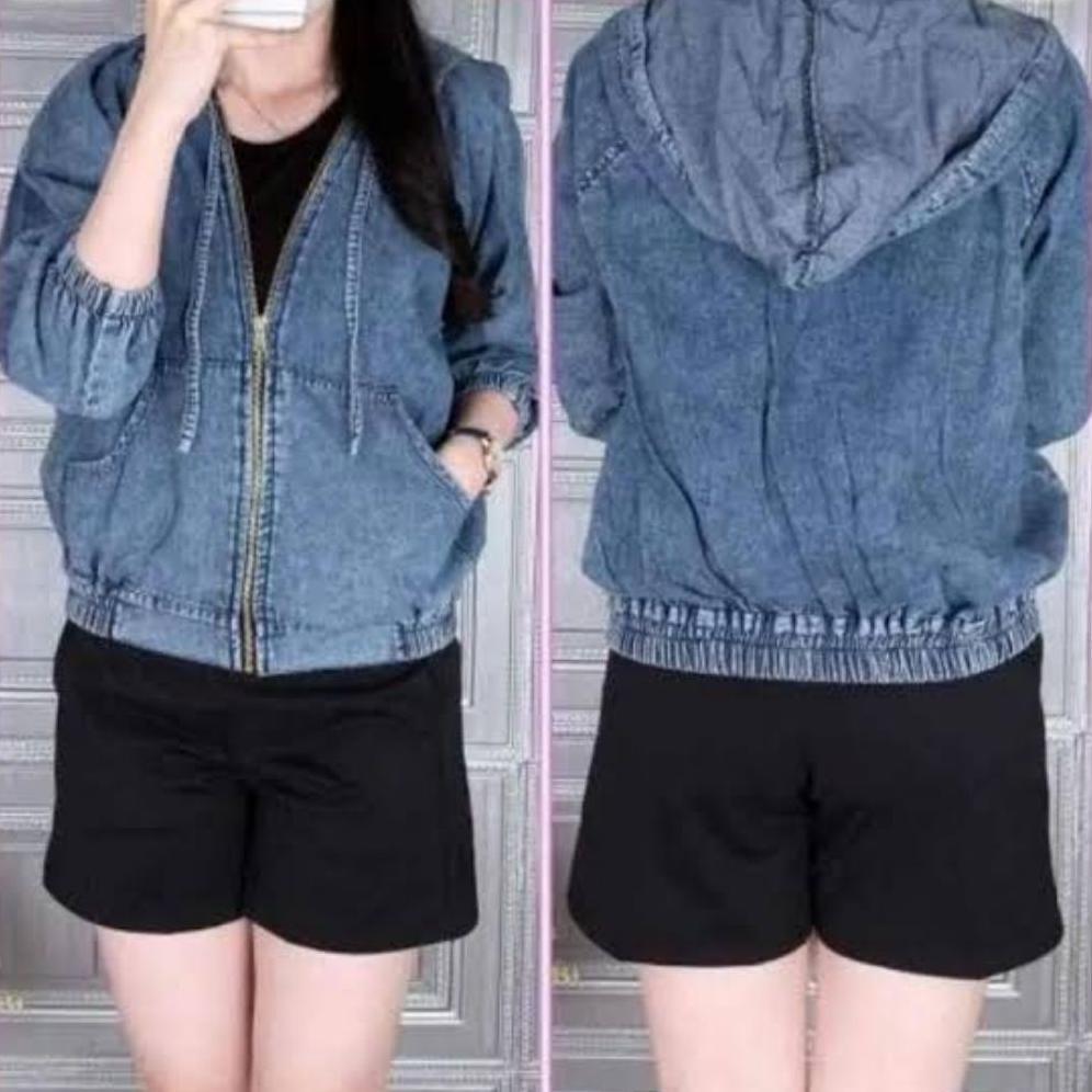 Garansi Jaket Jeans Wanita Hoodie Sleting Zipper Ld 114 Resleting Kekinian