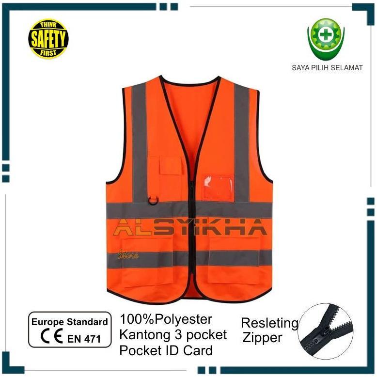 hemat rompi safety proyek kantong resleting rompi safety proyek id holder rompi reflektif