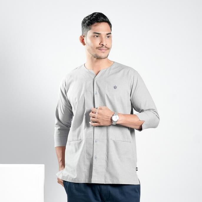 DB259 - Muslimadani Baju Koko ZIDANE Kemeja Koko Collarless Lengan 7/8 Pakaian Muslim Pria