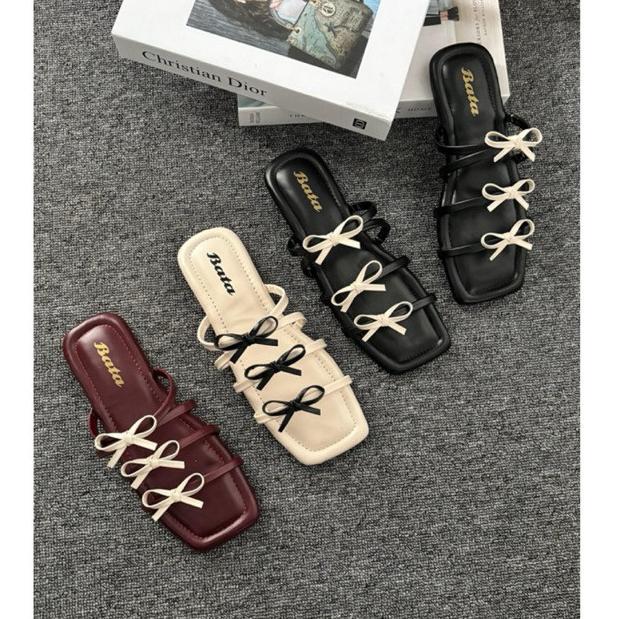 FREE ONGKIR SANDAL WANITA BATA FLAT MOTIF PITA CANTIK TRENDY SENDAL CEWEK PITA TEPLEK SLIP ON TERBAR