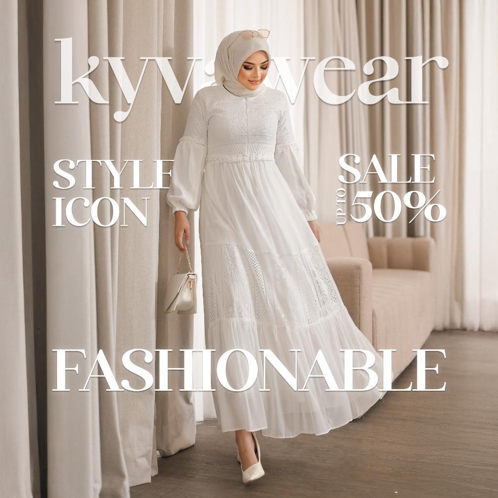 KYVA GAMIS ABAYA MUSLIM BROKAT PUTIH MOSCRPE TERBARU LM 048 PESTA MEWAH REMAJA