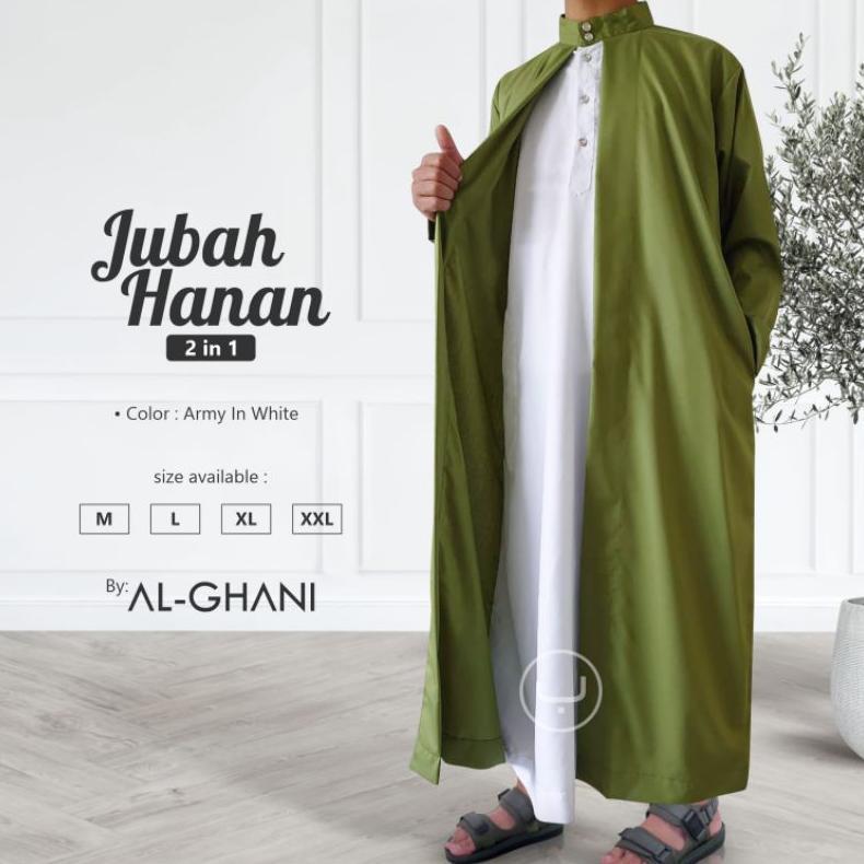 hot sale 1 set jubah pria luar dalam, jubah hanan 2 in 1, jubah gamis pria premium bahan katun exlus