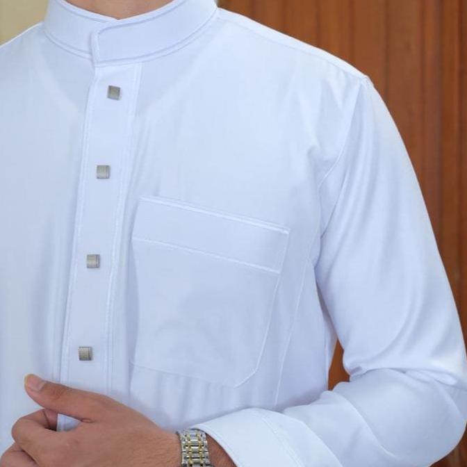 Termurah  Thobe Utsman Gamis Jubah Pria Al Haramain Bahan Woll Kancing Kotak Bulat Premium Non Manse