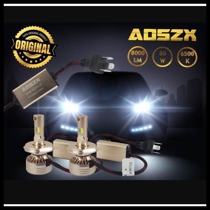 TERLARIS BOHLAM HEADLAMP LAMPU LED H-4 AOSZX H4 TURBO LED 8000LM LUMEN 6500K 80W CANBUS EMC 
