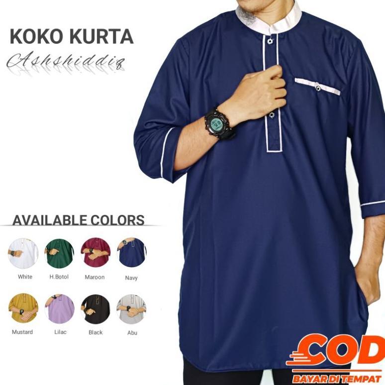 CUCI GUDANG KOKO KURTA ASHSHIDDIQ - BAJU KOKO KURTA PRIA DEWASA LENGAN 3/4 WARNA MUSTARD PUTIH HIJAU