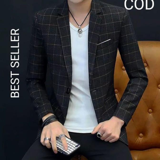 [NEW ARRIVAL] / blazer korea pria/blazer casual/jas kantor pria/blazer motif kotak/Jas