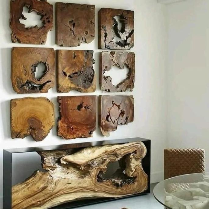 Hiasan Dinding Potongan Kayu Jati 40x40cm Erosi Bolong Alami (TERBAIK) (TERBARU) (TERMURAH)