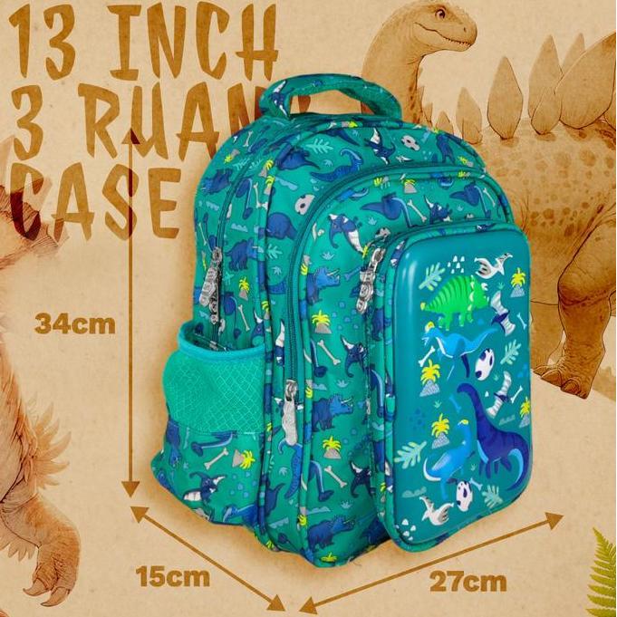 DS358 >> Arutea Tas Dinosaurus Motif Timbul Ransel Anak Laki-Laki Bahan Polyester Mudah Dibersihkan 