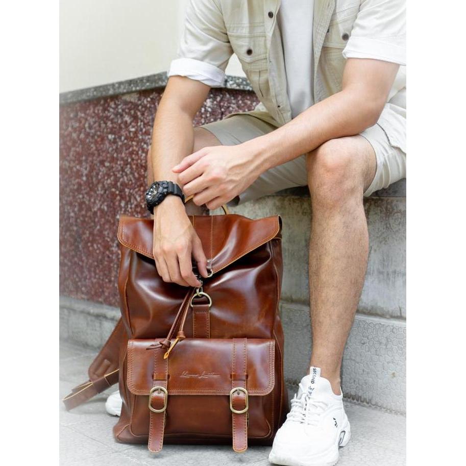 Kenes Leather Backpack Unisex Tas Ransel Travel Kulit Asli Pullup - Free Grafir Nama