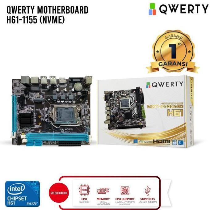 TERBARU - QWERTY H61 NVME Motherboard (DDR3, LGA 1155)