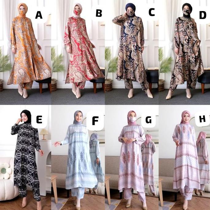 SETELAN LONG TUNIK PANJANG WANITA BAJU MUSLIM LEBARAN IMPORT MURAH