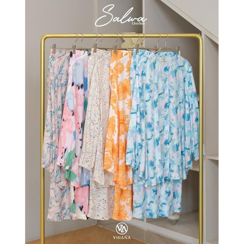 Salwa Set New By Vhiana One Set Lengan panjang Muslim Wanita BAHAN RAYON Baju Setelan Celana