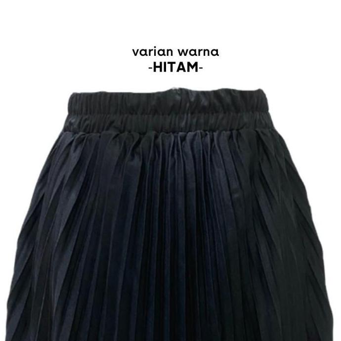 Rok Kulot Plisket Rok Kerja Celana rempel panjang Hitam Karet Melar Navy Grey Putih Bawahan Wanita M
