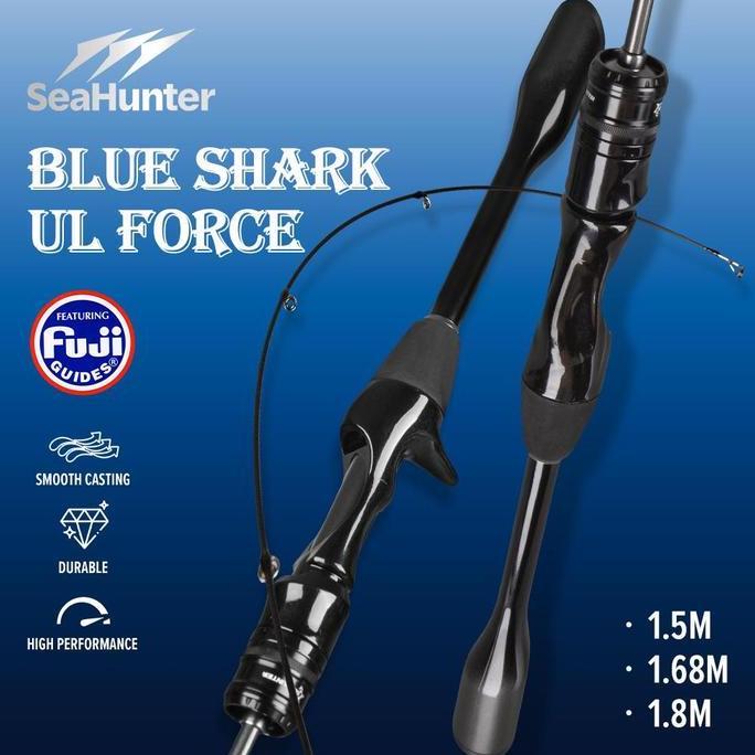 SeaHunter Blue Shark Joran Pancing, Joran Casting/Putar 1.5M/1.68M/1.8M Berat Umpan 1-9G UL Serat Ka