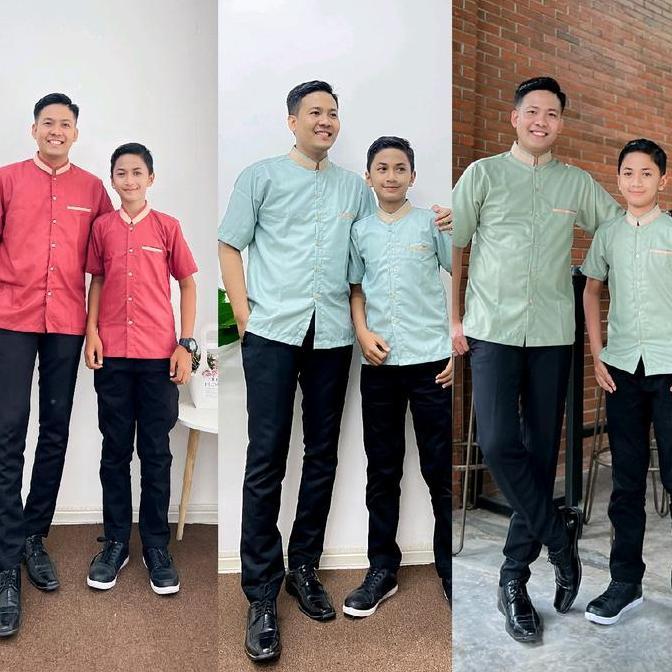 Koko Couple Ayah dan Anak Farsya  Warna Sage Green Bata Wardah Toyobo Keluarga Katun Dewasa Baju Mus