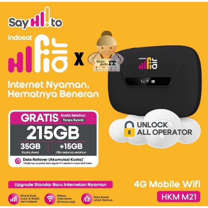 DI22 - Indosat HiFi Air MiFi HKM M21 Modem WiFi Router 4G Free Tri Indosat 215GB