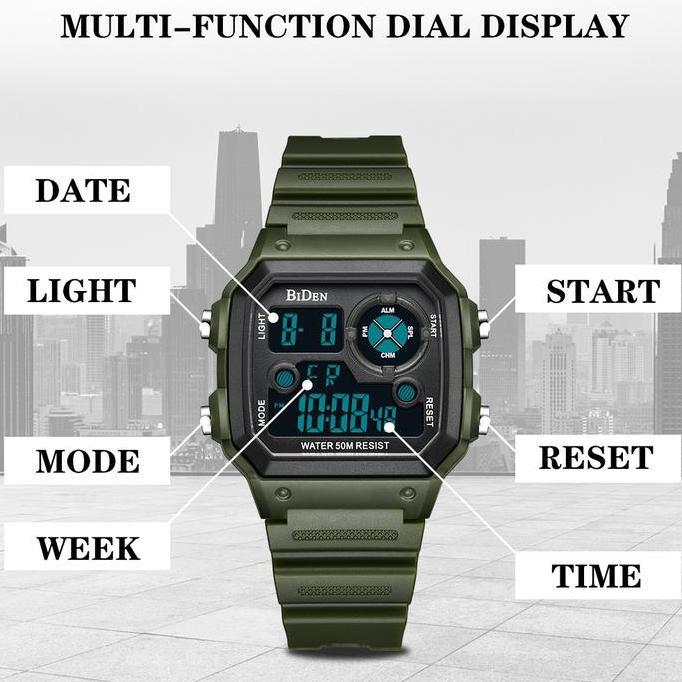 DB284 >> BIDEN Jam Tangan Pria Digital Olahraga Militer Tali Silikon Anti Air Pria Jam Tangan Pria O