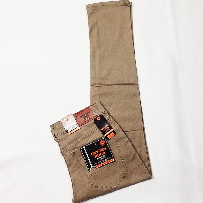 DB143 >> Celana Stretch Jeans Smart Casual Oxygen Hugo Slim Fit Mocca Baby Canvas Pria - Skinny - Ka