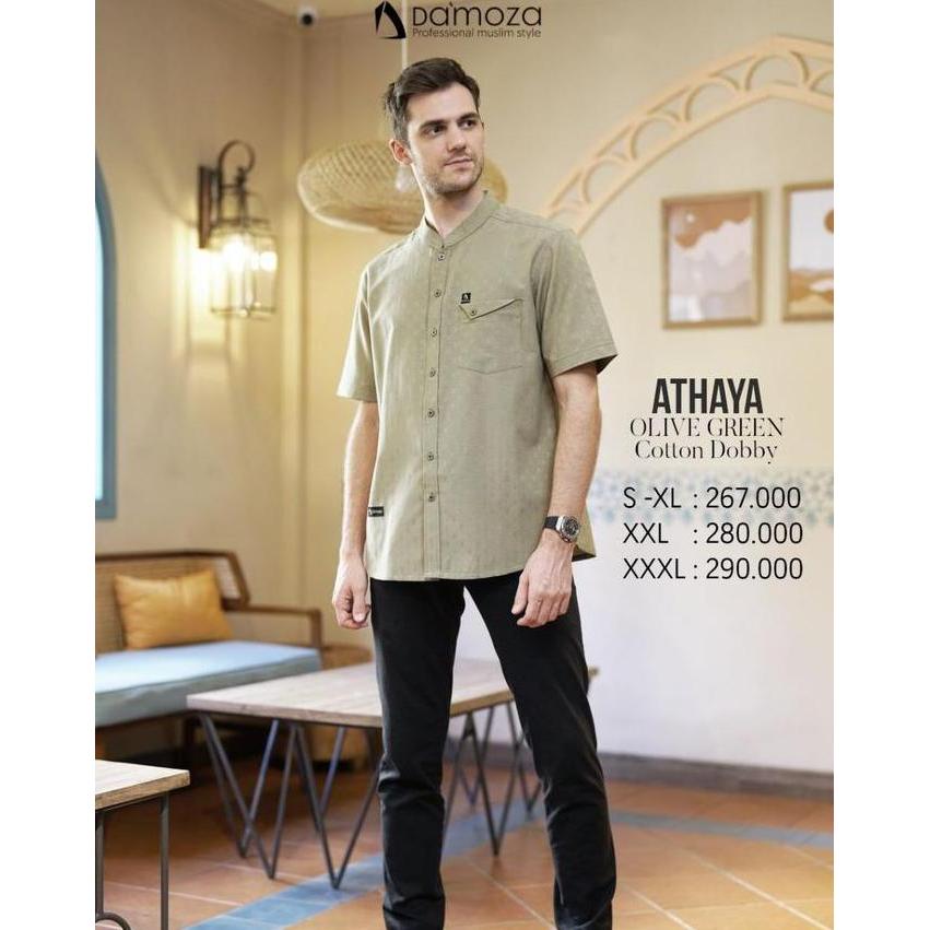 DAMOZA 100% ORI - COUPLE DAMOZA | Gamis Shazia Olive | Koko Athaya Olive | Gamis Wanita Muslim