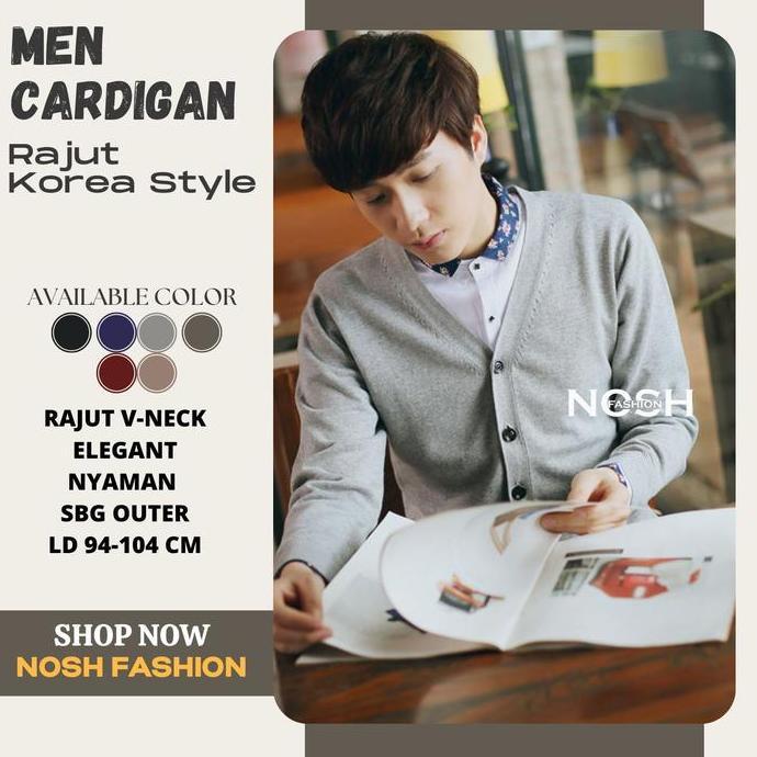 DF276 >> Sweater Cardigan Pria Rajut Vneck Ricco / Outer Kardigan Cowok Rajut KNitted V-Neck Fashion