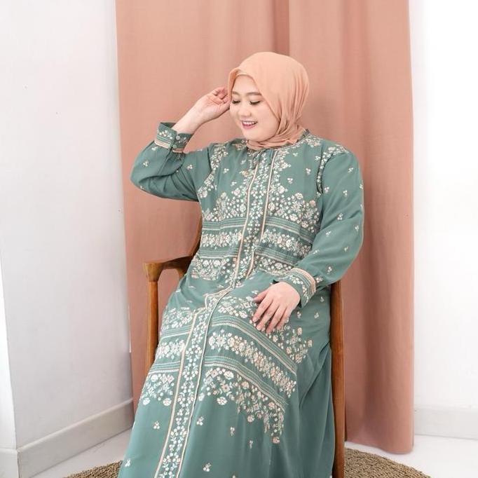 Rita WD 297 / gamis bordir khusus ukuran Jumbo /  Gamis bahan cheruty model simple layer nyatu mewah