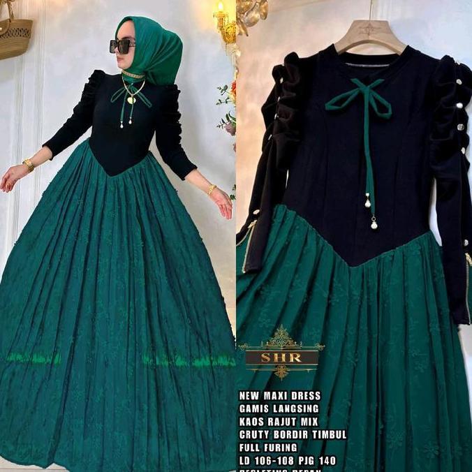 SHR MAXI DRESS GAMIS LANGSING RAJUT MIX  CERUTY BORDIR