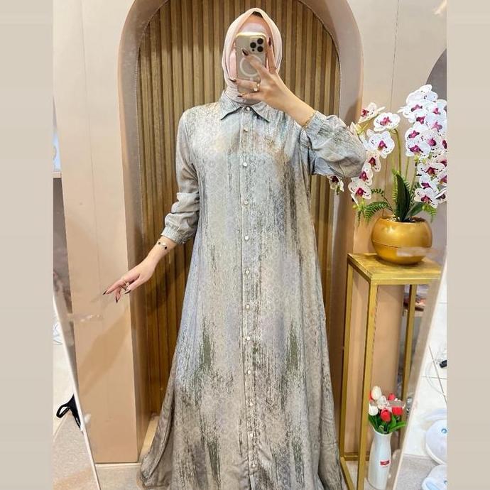 (EXCLUSIF PREMIUM) Gamis Series Pallaine Printing Terbaru Gamis Printing Full Kancing Gamis Wanita B