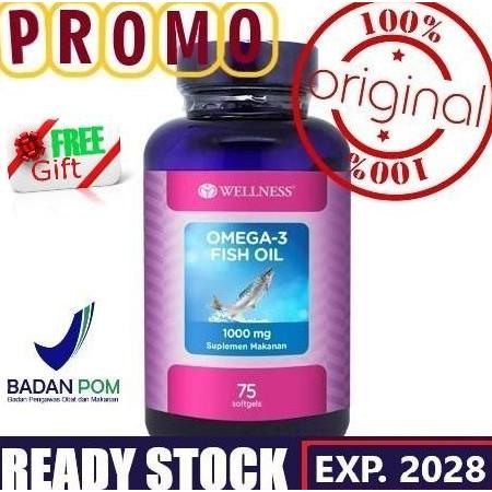 WELLNESS Omega-3 Fish Oil 1000 Mg (75 Softgels) - Suplemen Makanan, Ready Stock