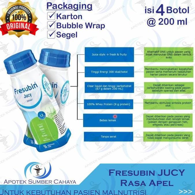 FRESUBIN JUCY RASA APEL (isi 4 Botol) Bebas Gluten