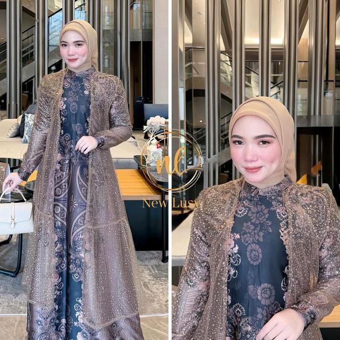 Bilqis dress gamis Mewah Edisi Lebaran Muslim Wanita Dewasa Gamis Ondangan Material Pandora Mix Leat