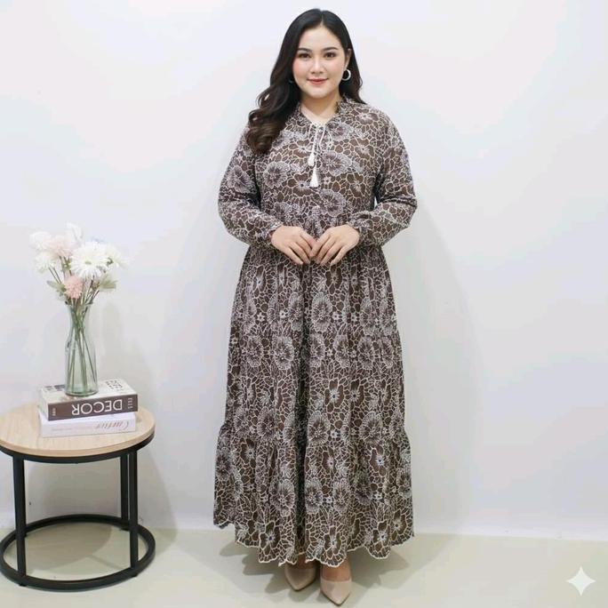 Gamis abaya busana muslim Jumbo katun bordir ld 120 130 140 cm