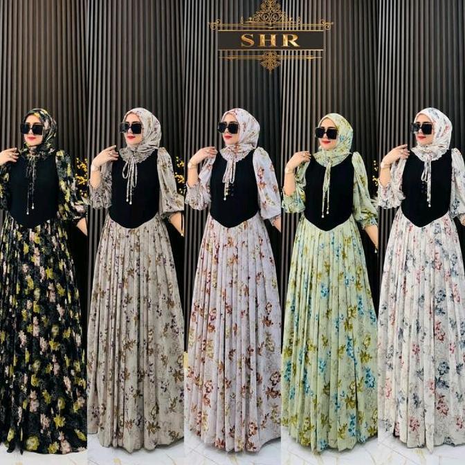NEW SHR MAXI DRESS FREE HIJAB CERUTY FOLWER ORI SHR 100%