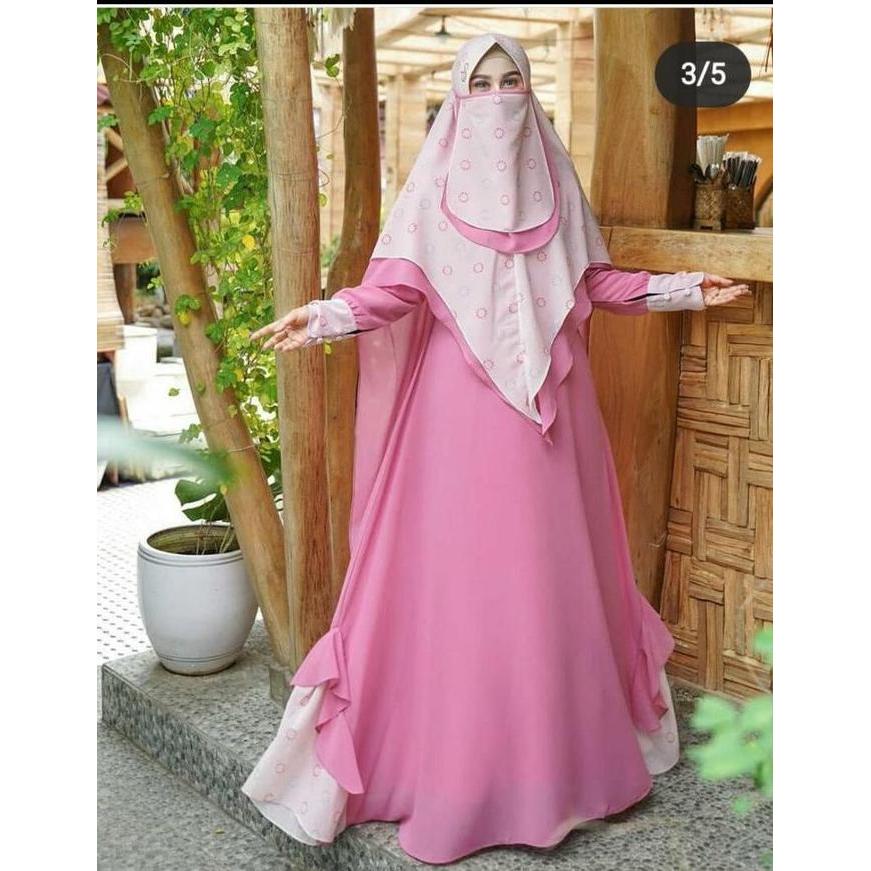 set syari bergo premium ceruti pink