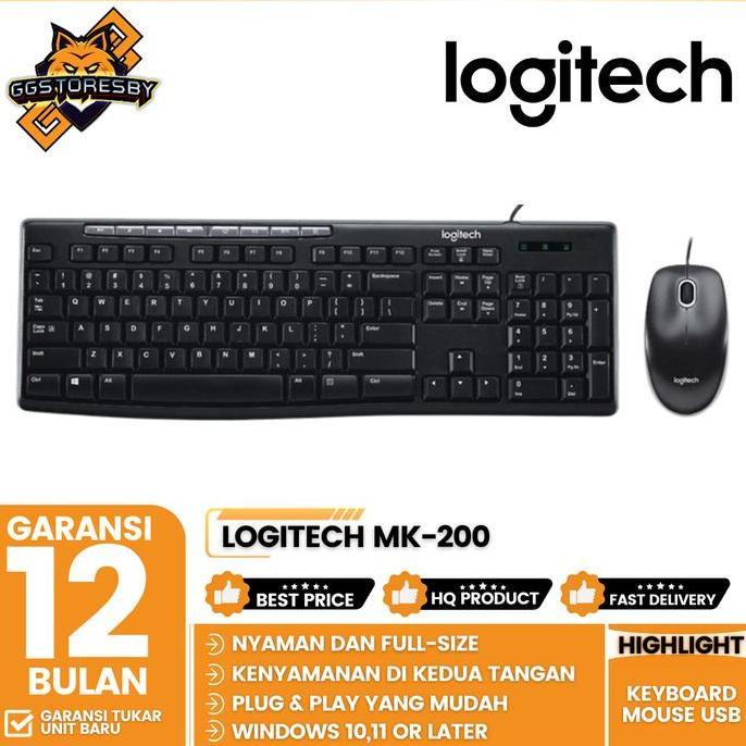 TERBARU - LOGITECH MK-200 KEYBOARD MOUSE USB MK200