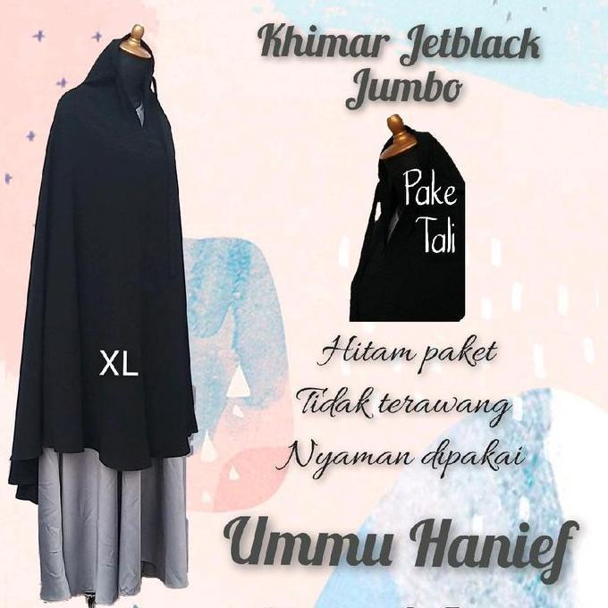 Khimar syar'i pakai tali bahan jetblack leuwitex